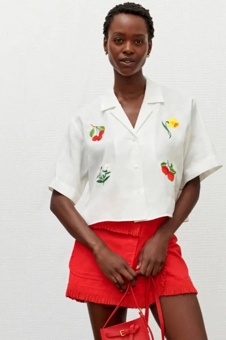 Embroidered Flower Camp Shirt