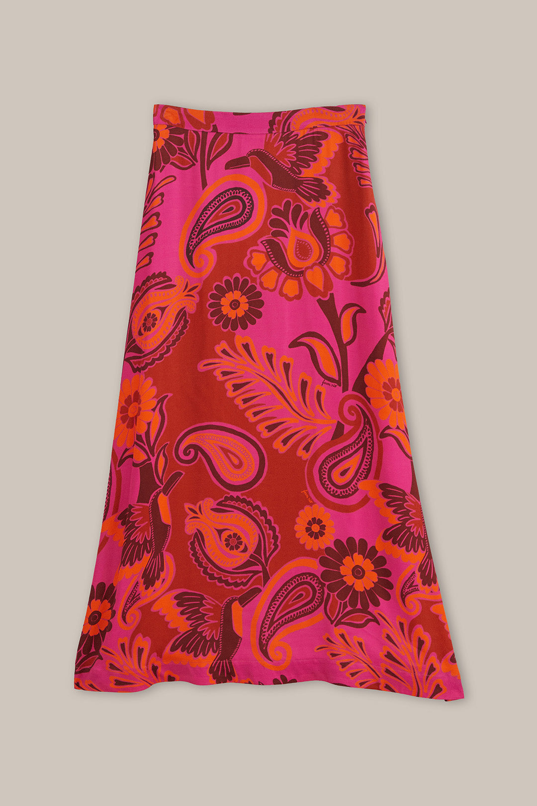 FARM-BOLD FLORAL PINK SATIN MAXI SKIRT-JUST BRAZIL