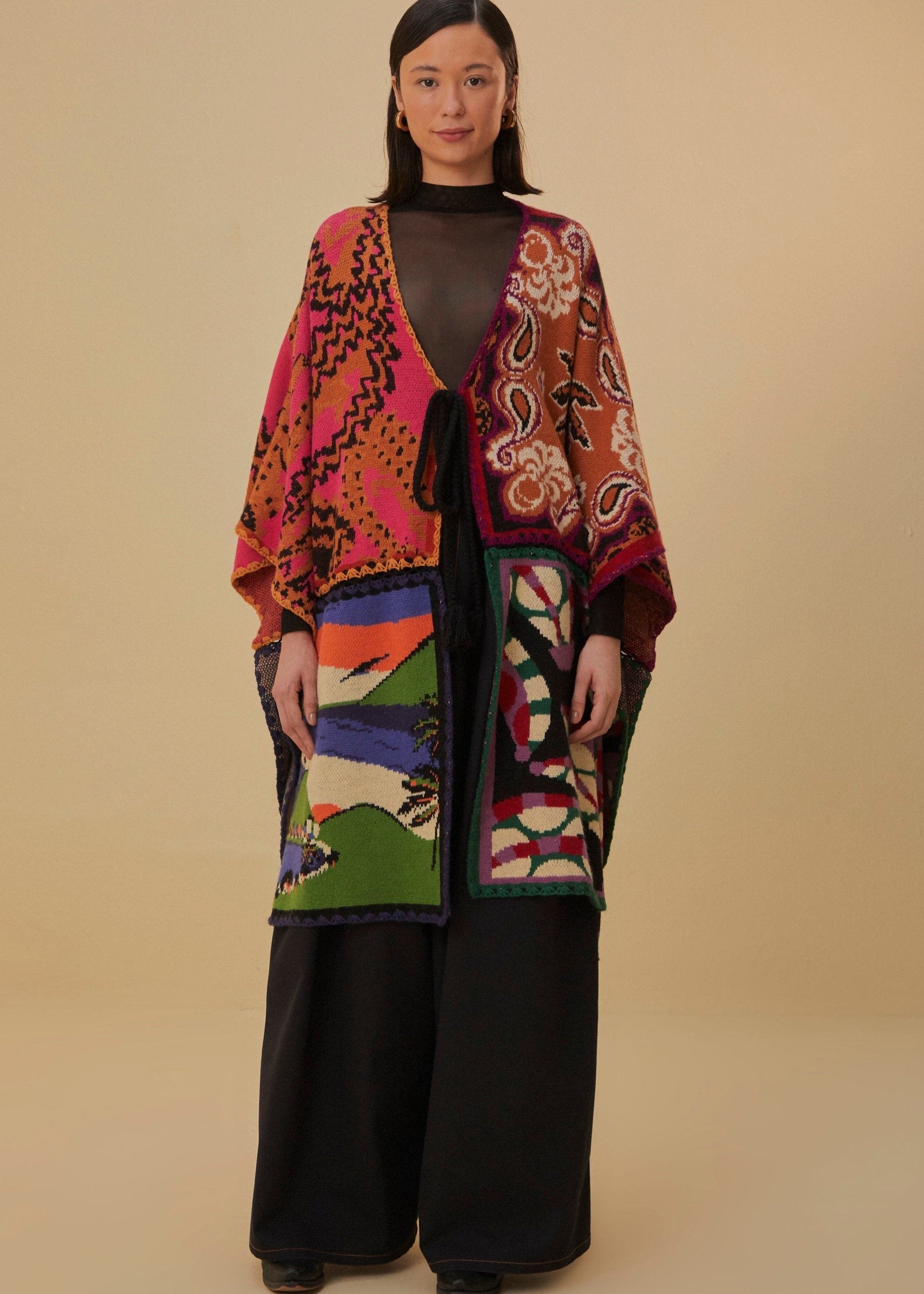 Mixed Prints Knit Kimono