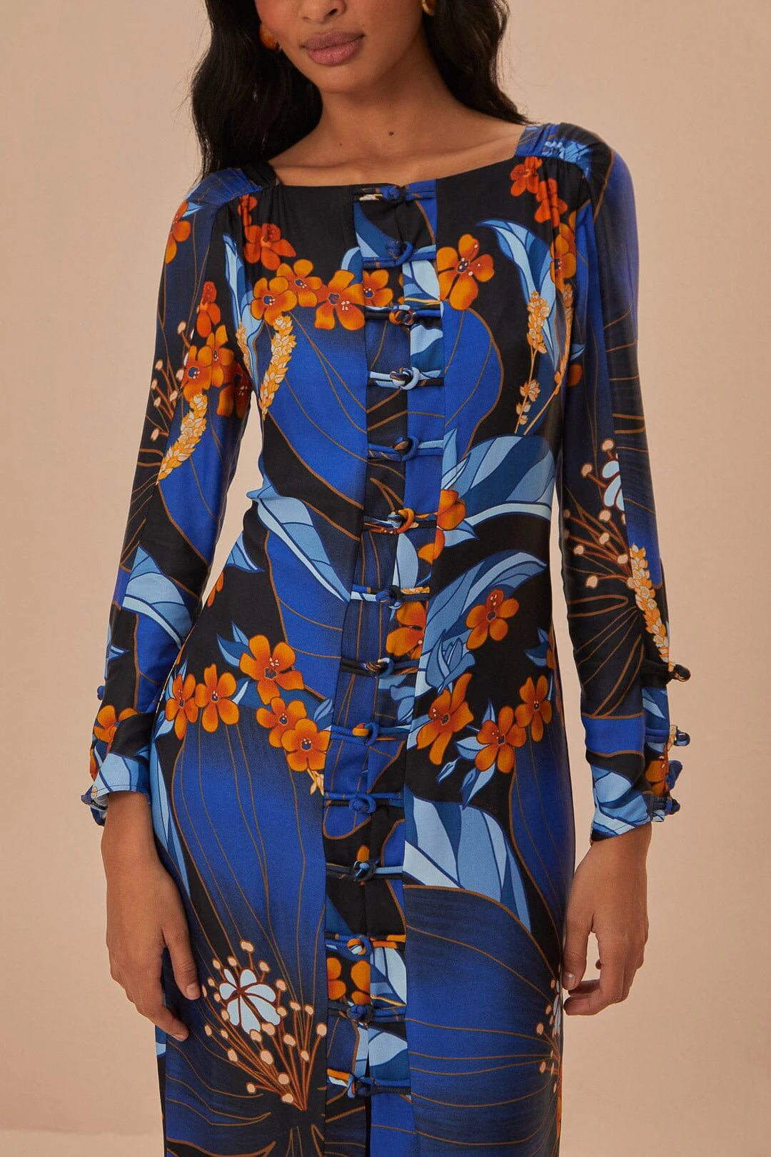 Pietra Floral Black Long Sleeve Midi Dress