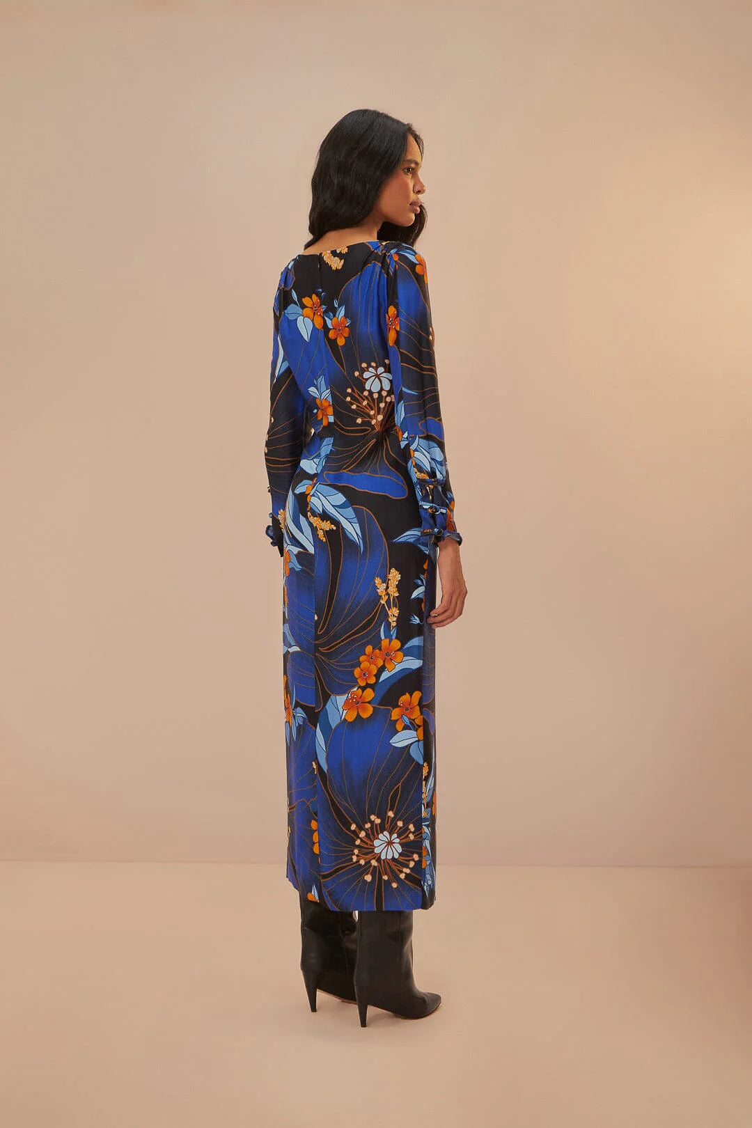 Pietra Floral Black Long Sleeve Midi Dress