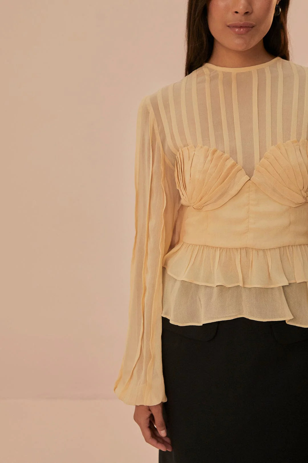 Beige Pleated Bust Blouse