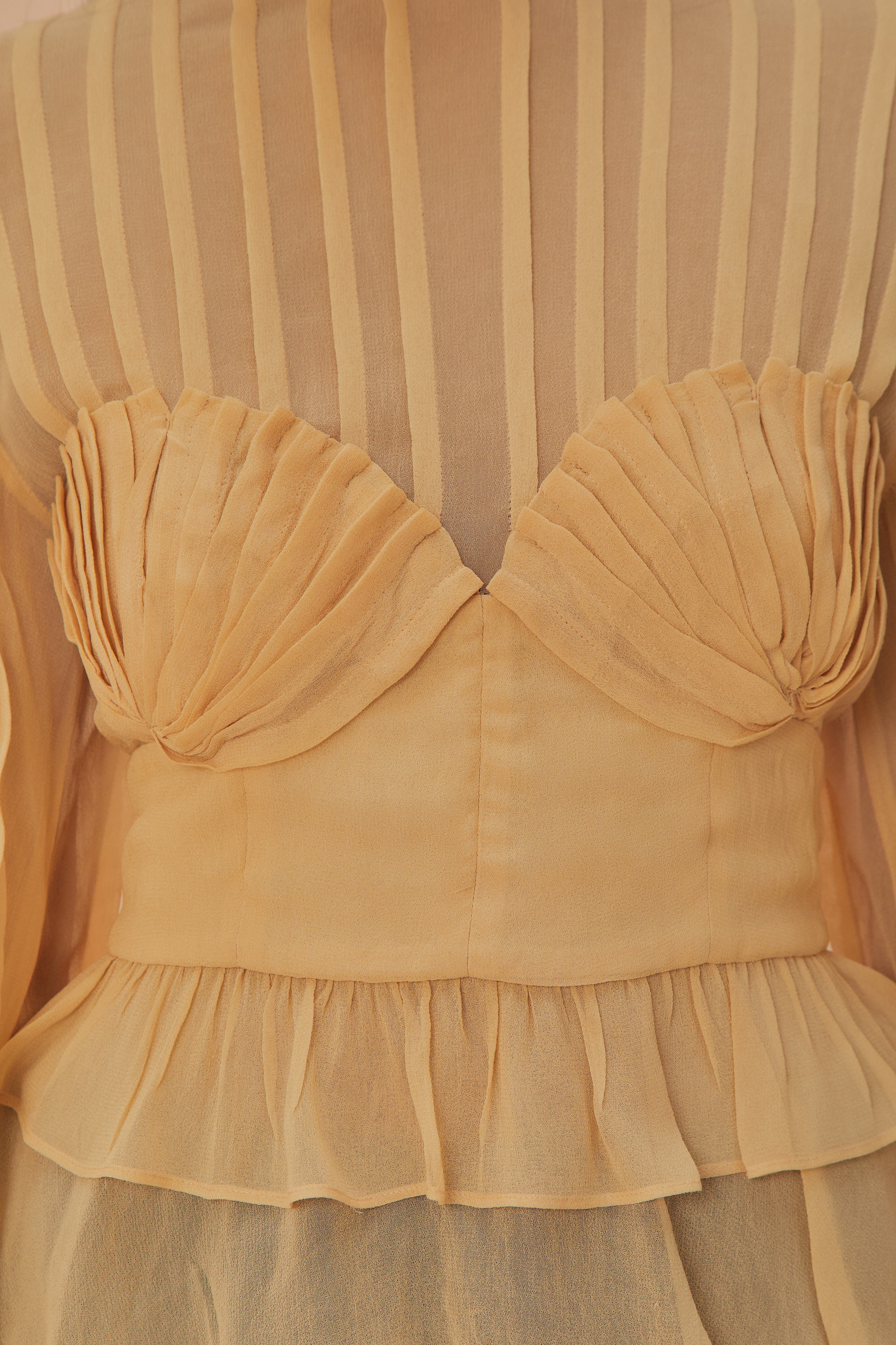 Beige Pleated Bust Blouse