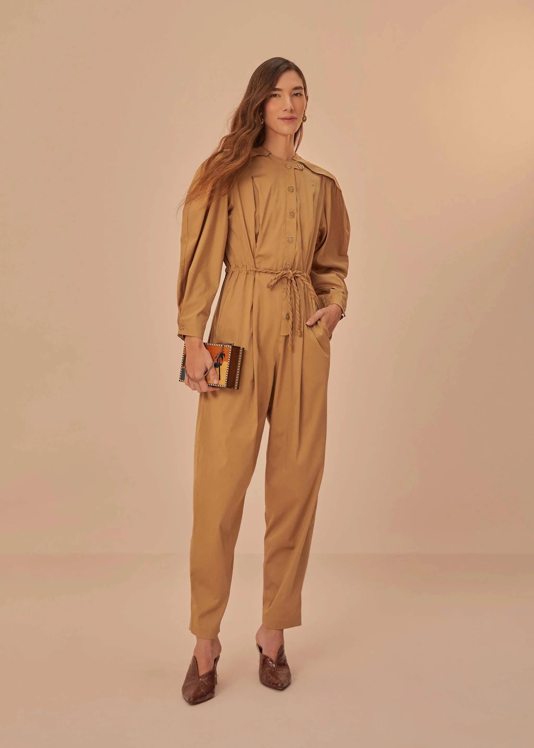 Brown Raglan Sleeve Jumpsuit