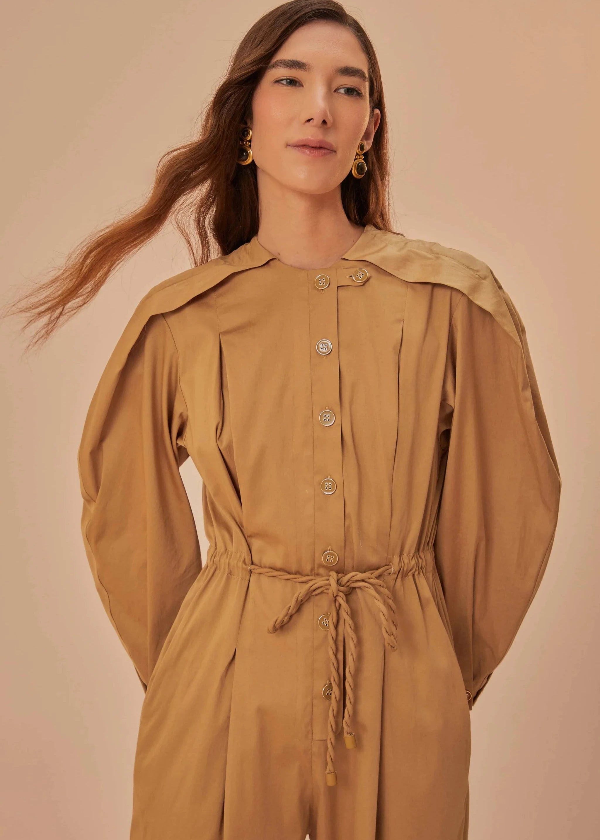 Brown Raglan Sleeve Jumpsuit