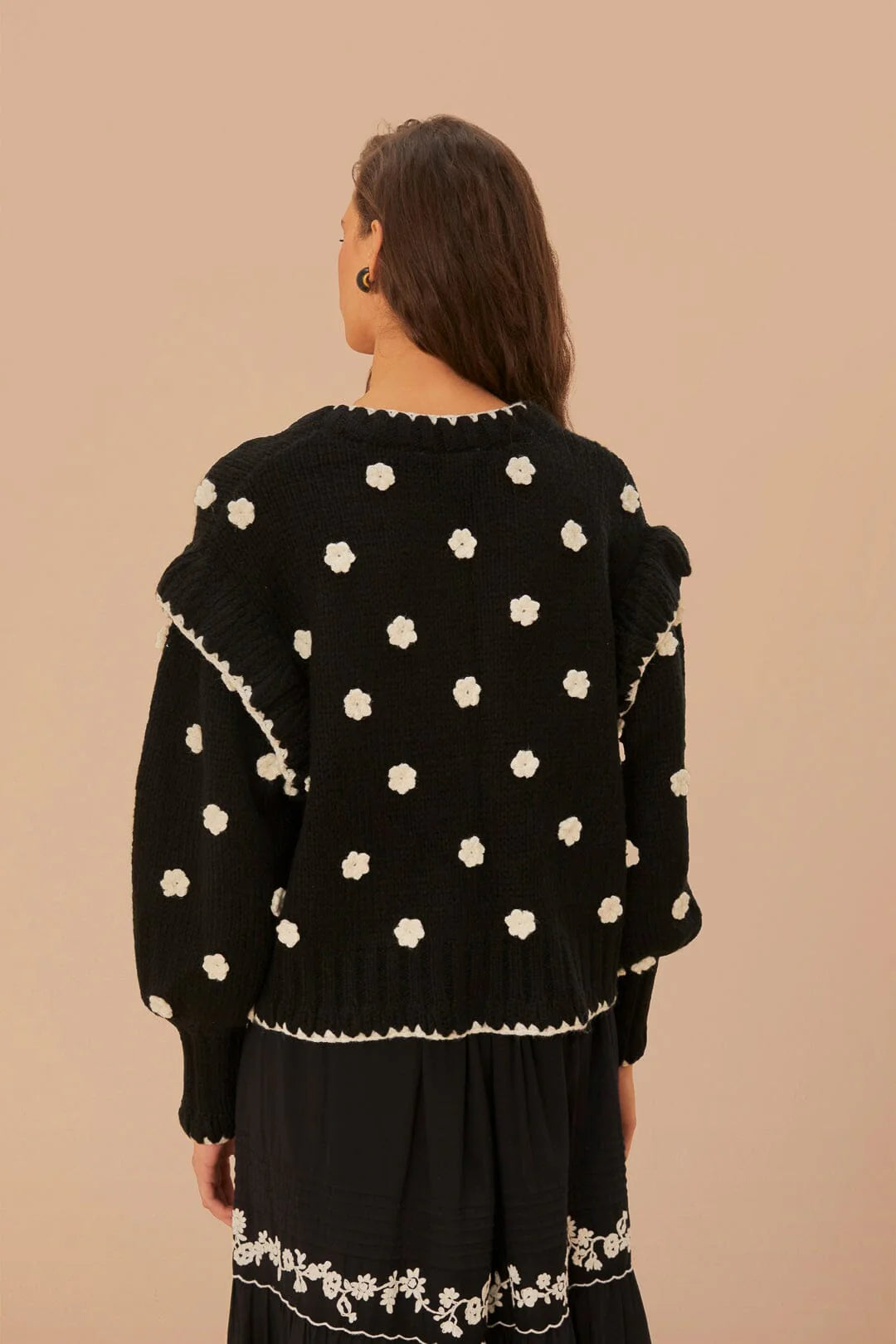 Black & White Flowers Knit Cardigan