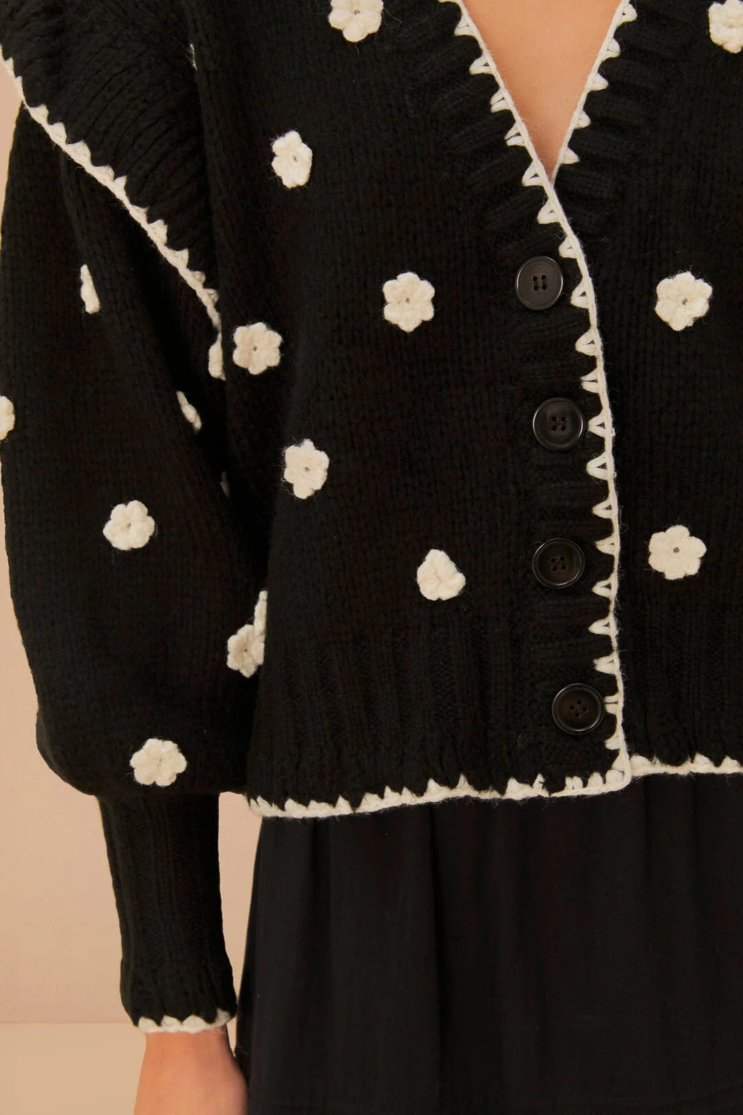 Black & White Flowers Knit Cardigan