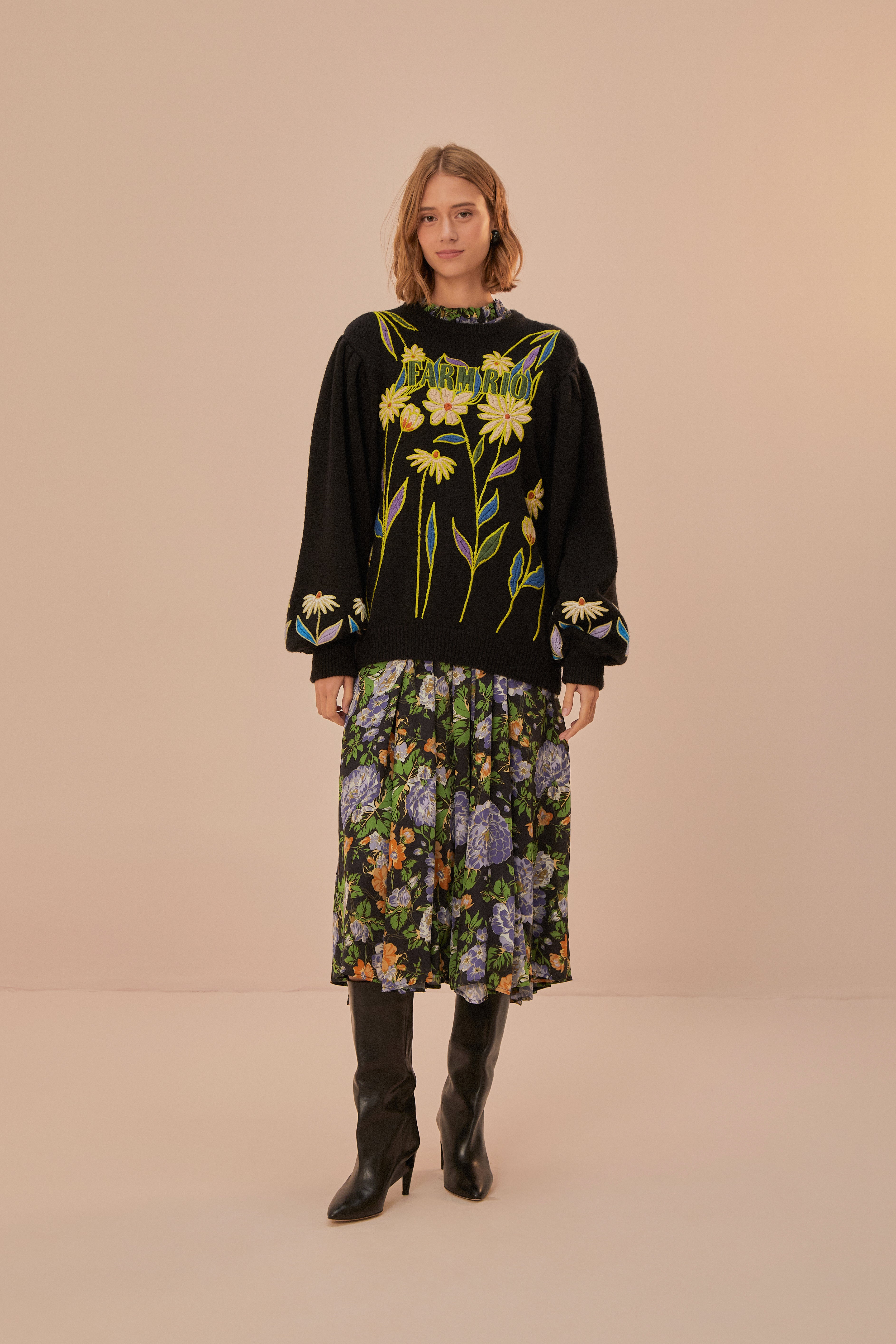 Farm Rio Flowers Knit Sweater