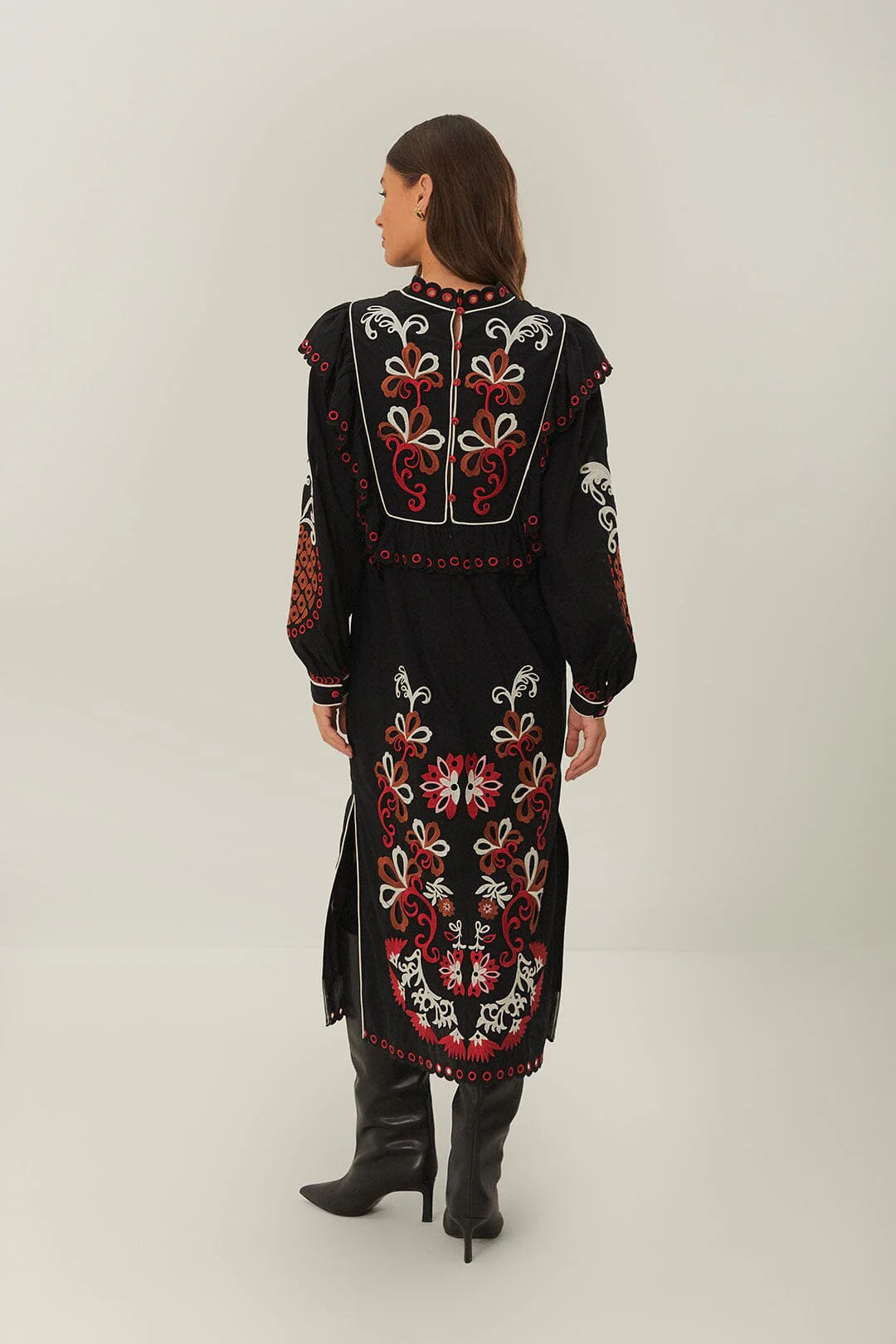 Cashew Mandala Richilieu Long Sleeve Maxi Dress