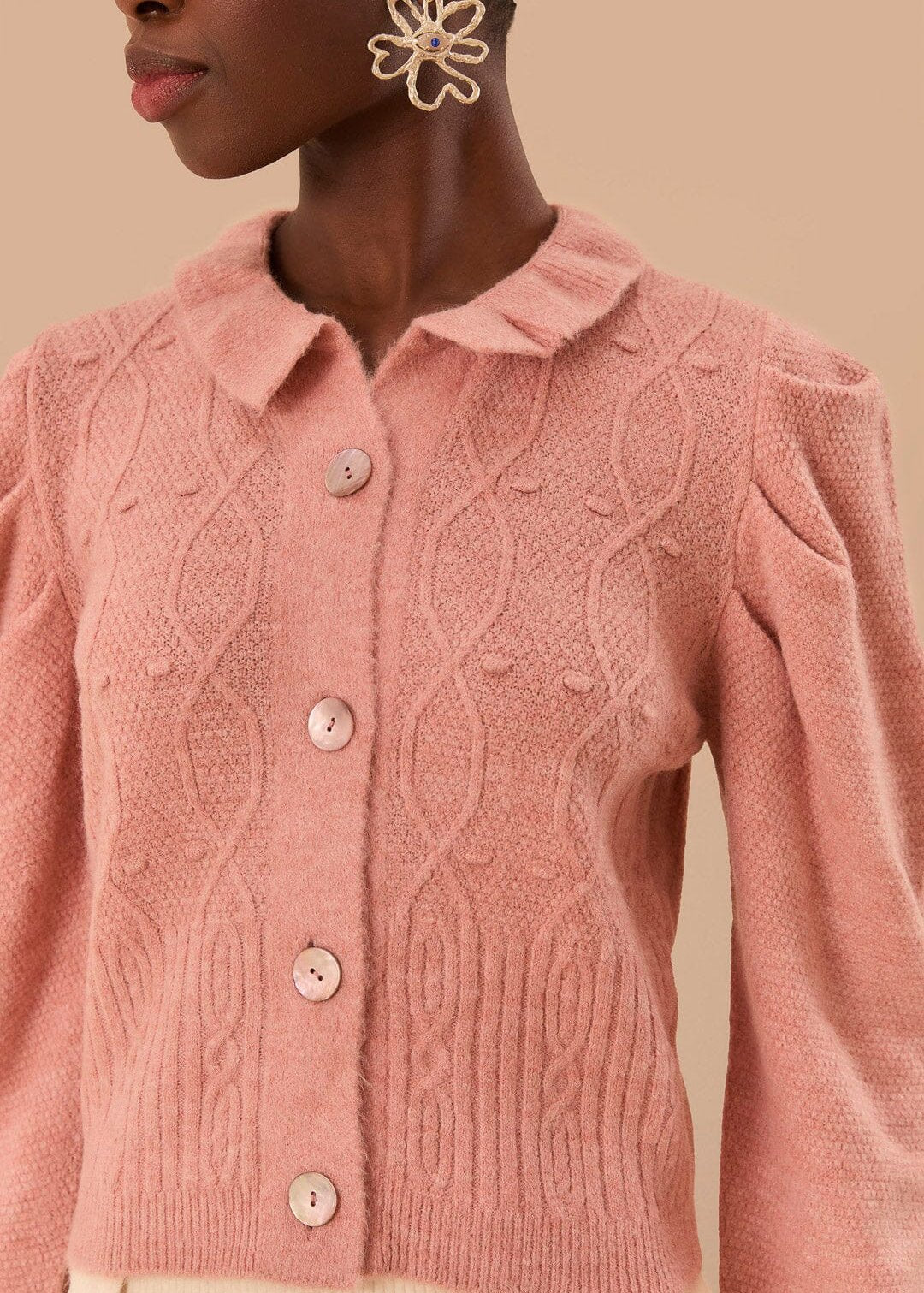 Light Pink Ruffle Knit Cardigan