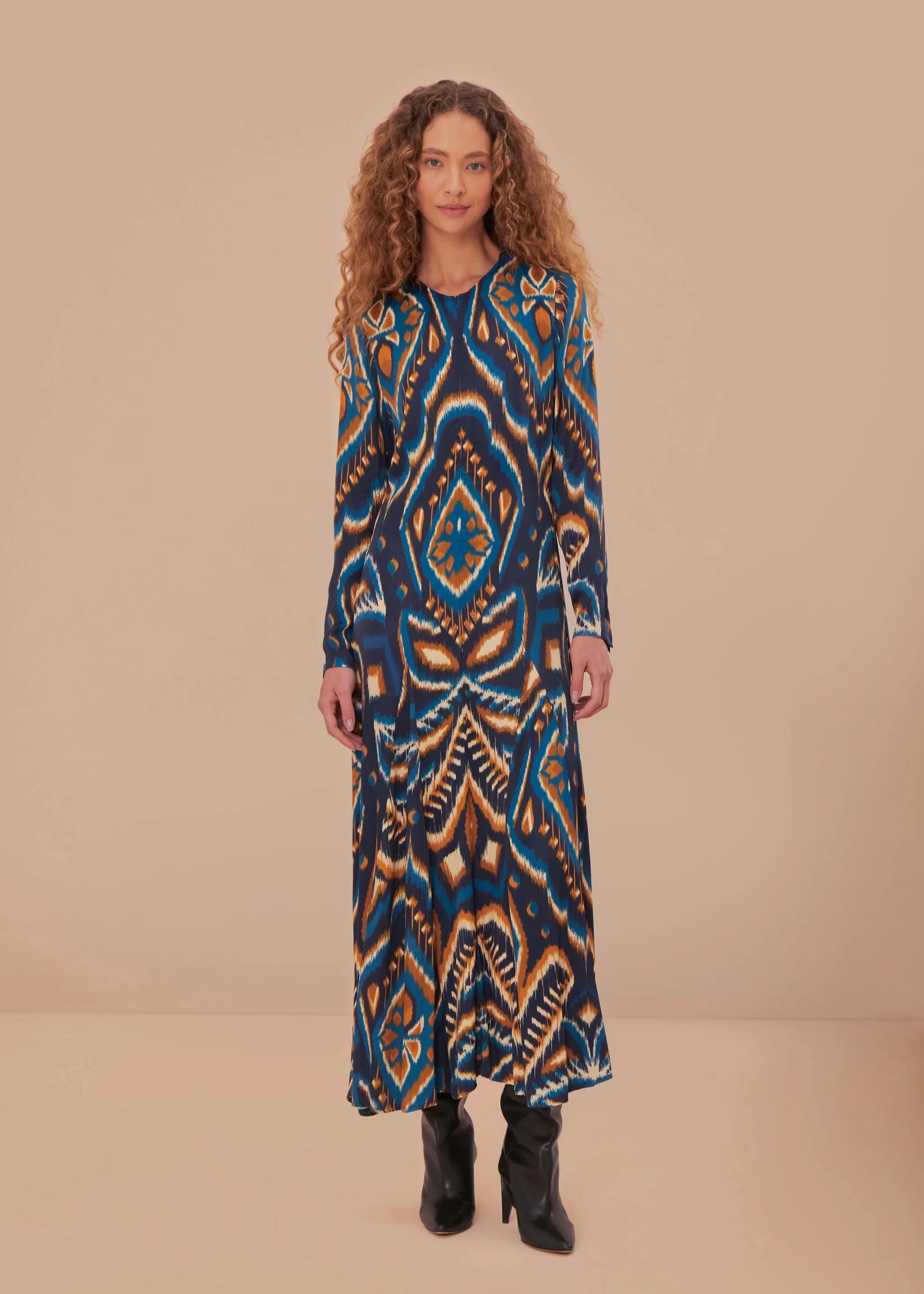 Pineapple Ikat Blue Maxi Dress