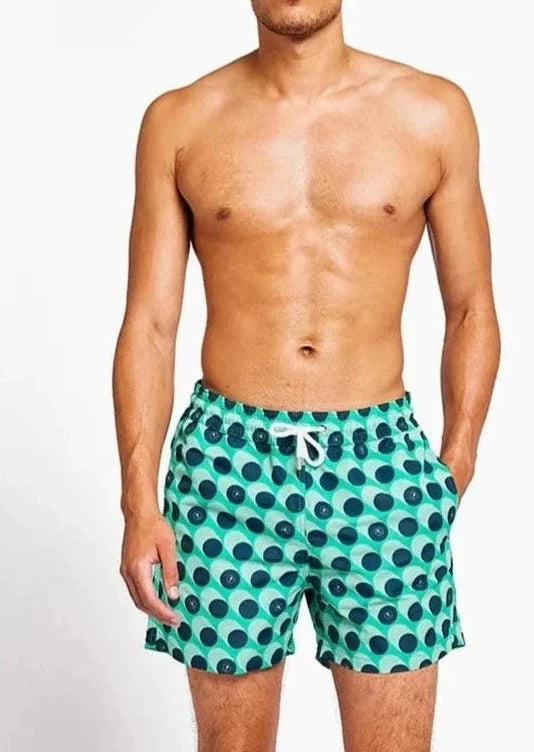 Frescobol-Sport Swim Shorts Bola De Frescobol Spring Green and Navy-JustBrazil