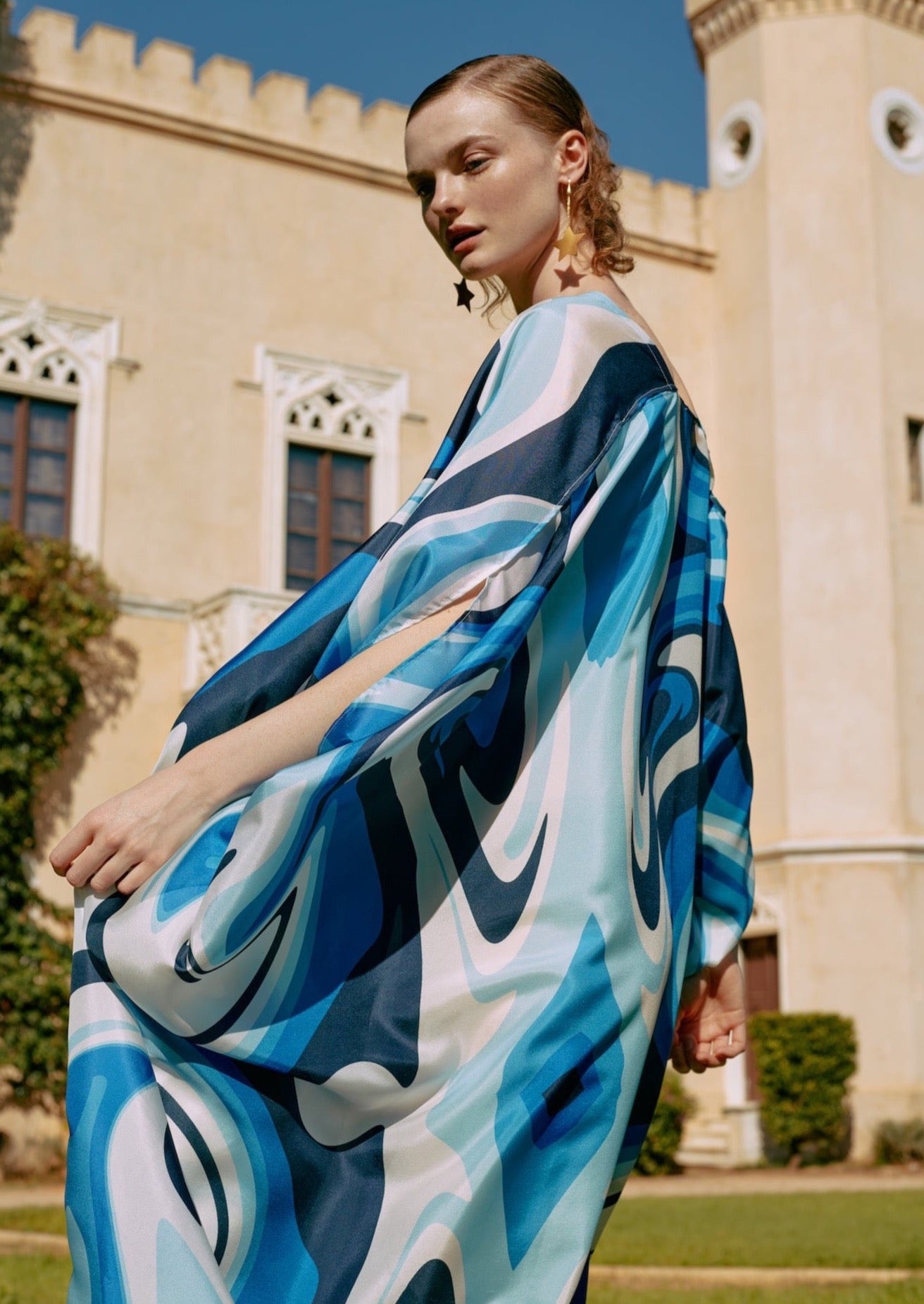 Galeria-Ilectra Liquid Blue Silk Kaftan-justbrazil