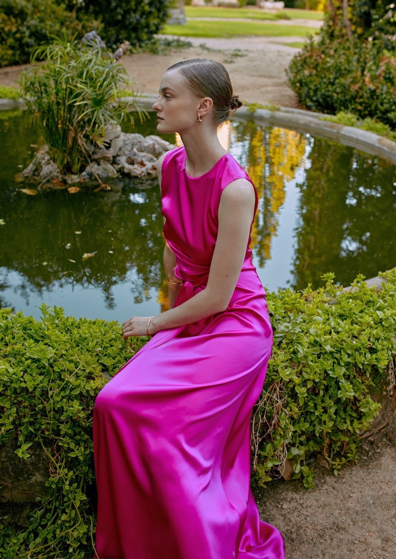 GALERIA-IRIS FUCSIA SILK DRESS-JUST BRAZIL