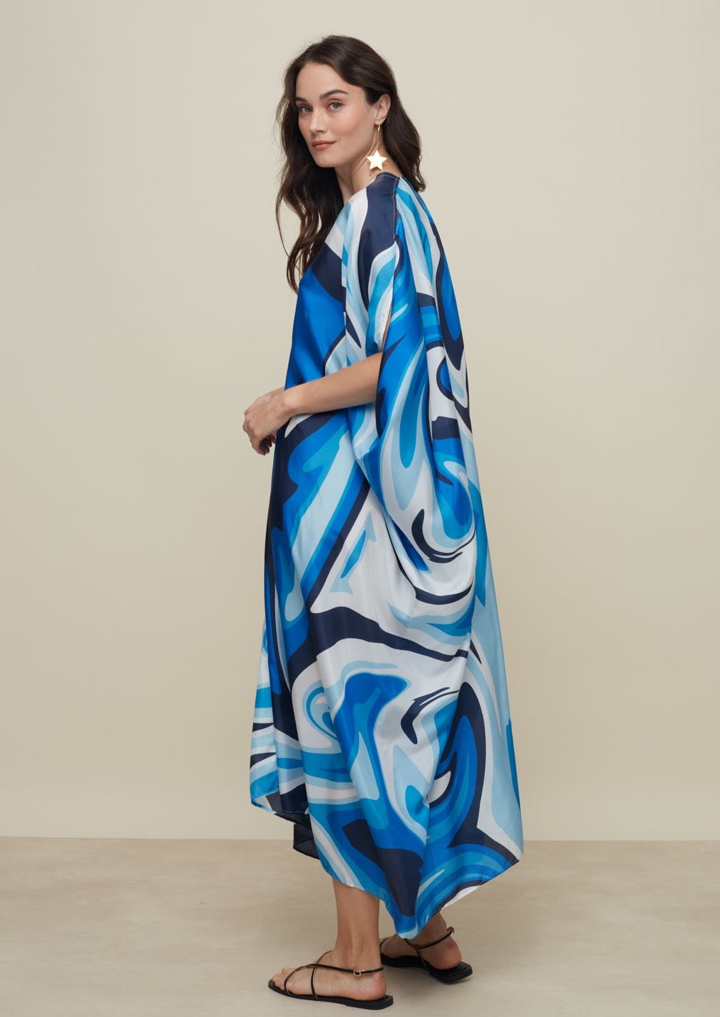 Galeria-Ilectra Liquid Blue Silk Kaftan-justbrazil