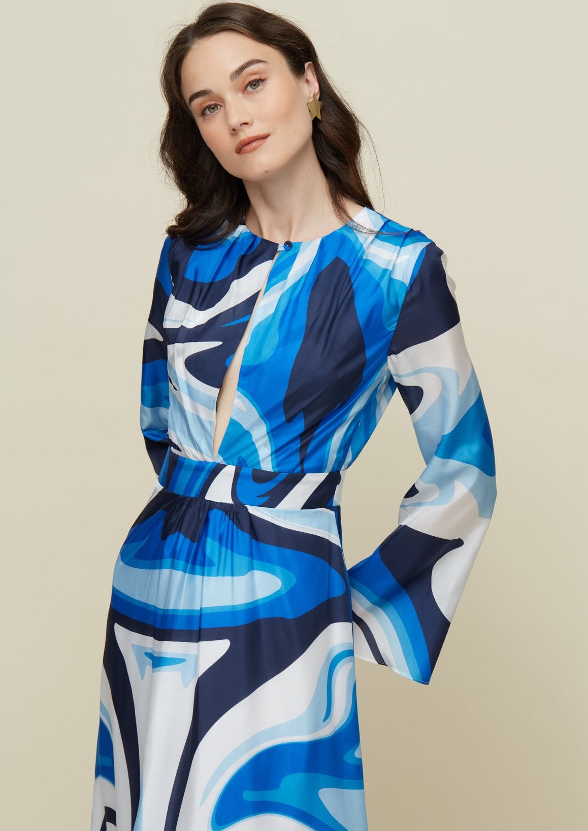 Galeria-Lavander Liquid Blue Silk Dress-Justbrazil