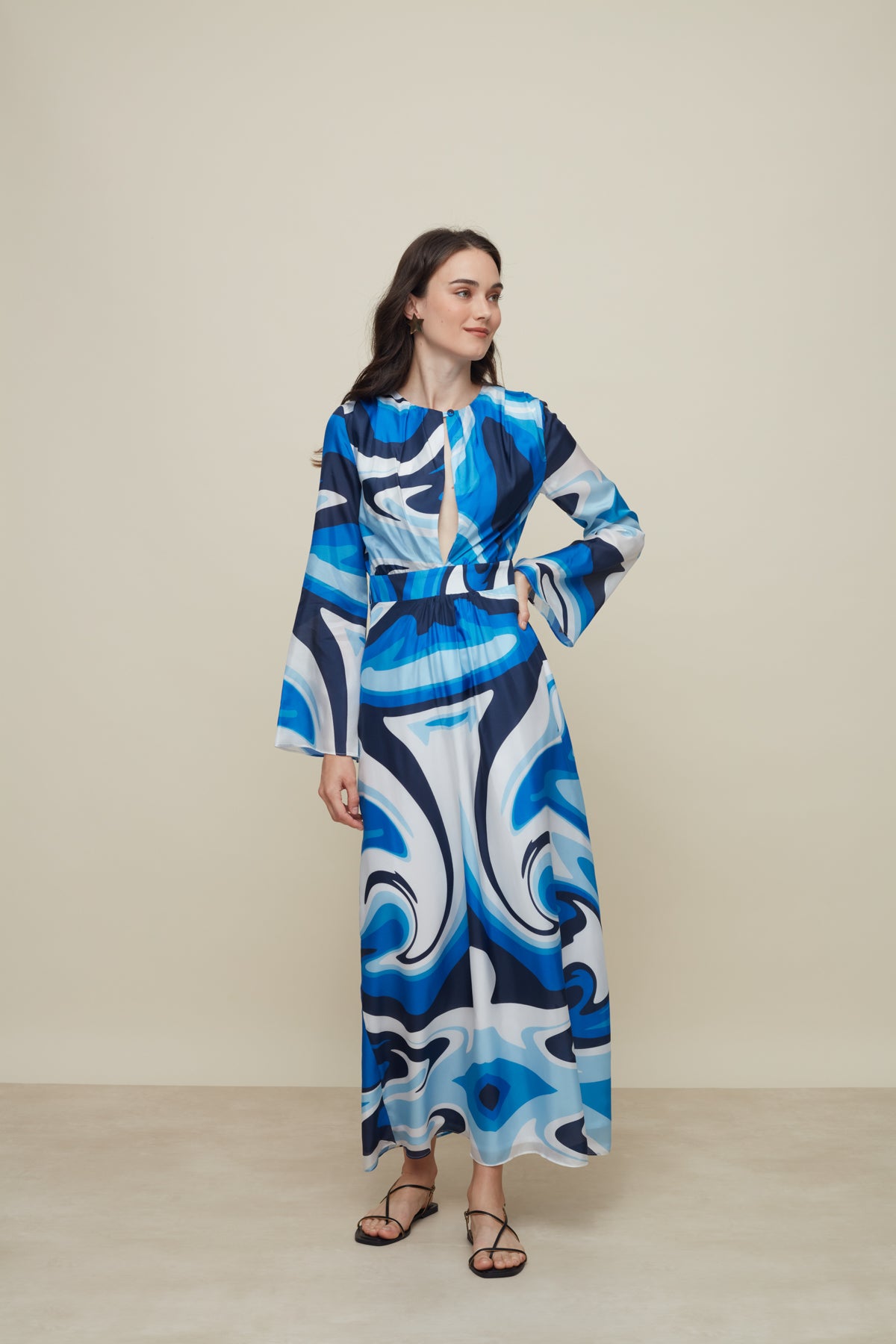 Galeria-Lavander Liquid Blue Silk Dress-Justbrazil