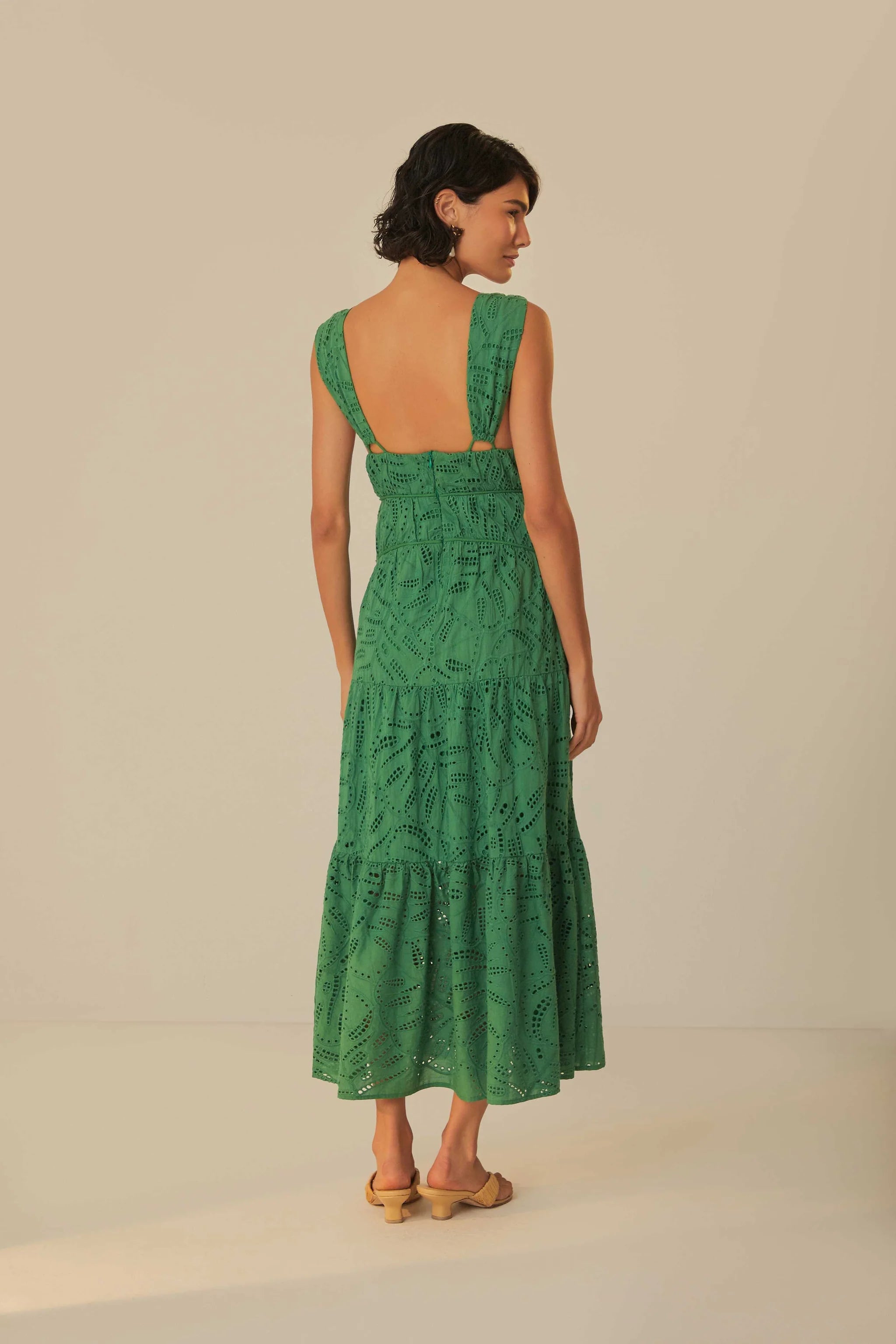 Green Monstera Corset Tiered Maxi Dress