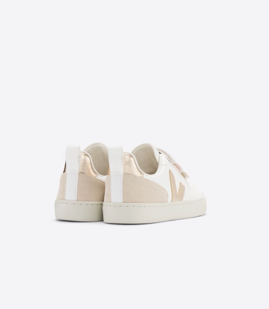 Veja Kids-Small V-10 Chromefree Leather Multico White Shiny-Justbrazil