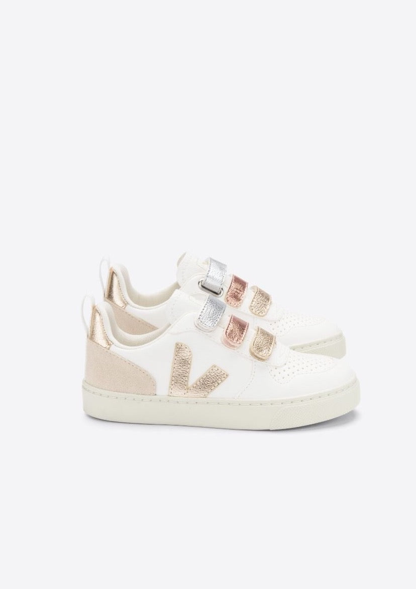 Veja Kids-Small V-10 Chromefree Leather Multico White Shiny-Justbrazil