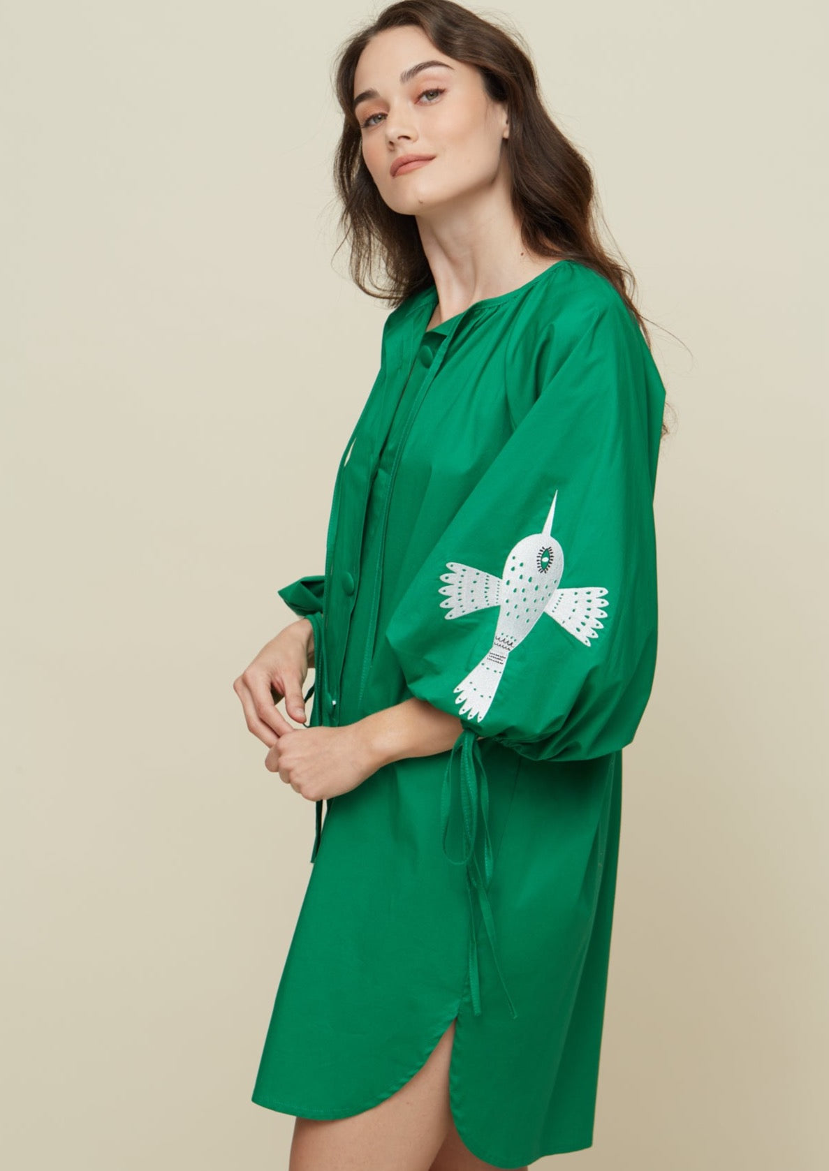 Galeria-Sunflower Green Birds Dress-Justbrazil