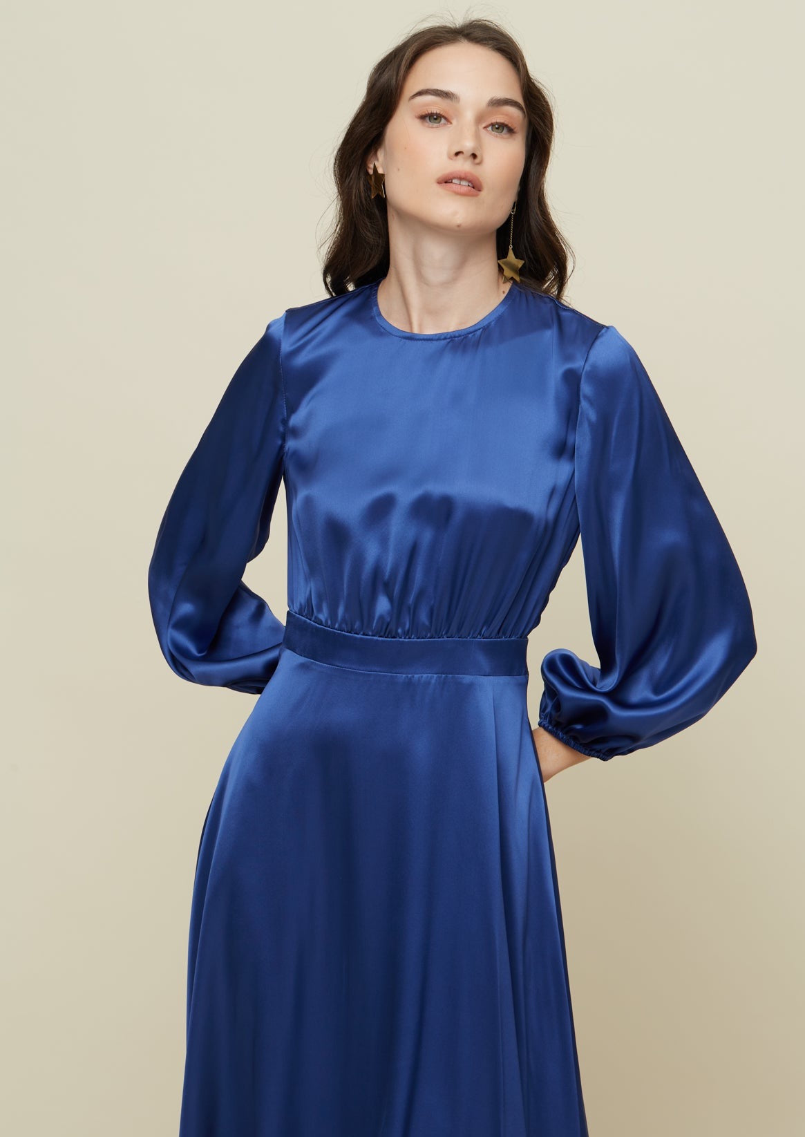 GALERIA-ROSE BLUE SILK DRESS-JUST BRAZIL