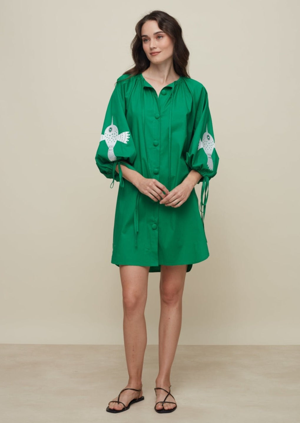 Galeria-Sunflower Green Birds Dress-Justbrazil