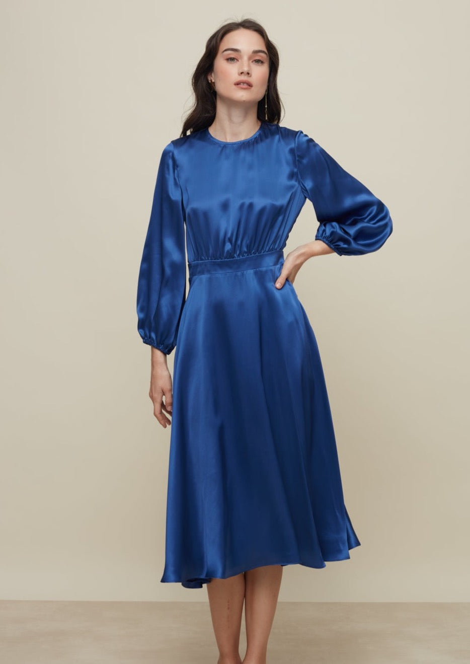 GALERIA-ROSE BLUE SILK DRESS-JUST BRAZIL