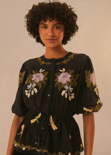 Winter Garden Embroidered Short Sleeve Blouse