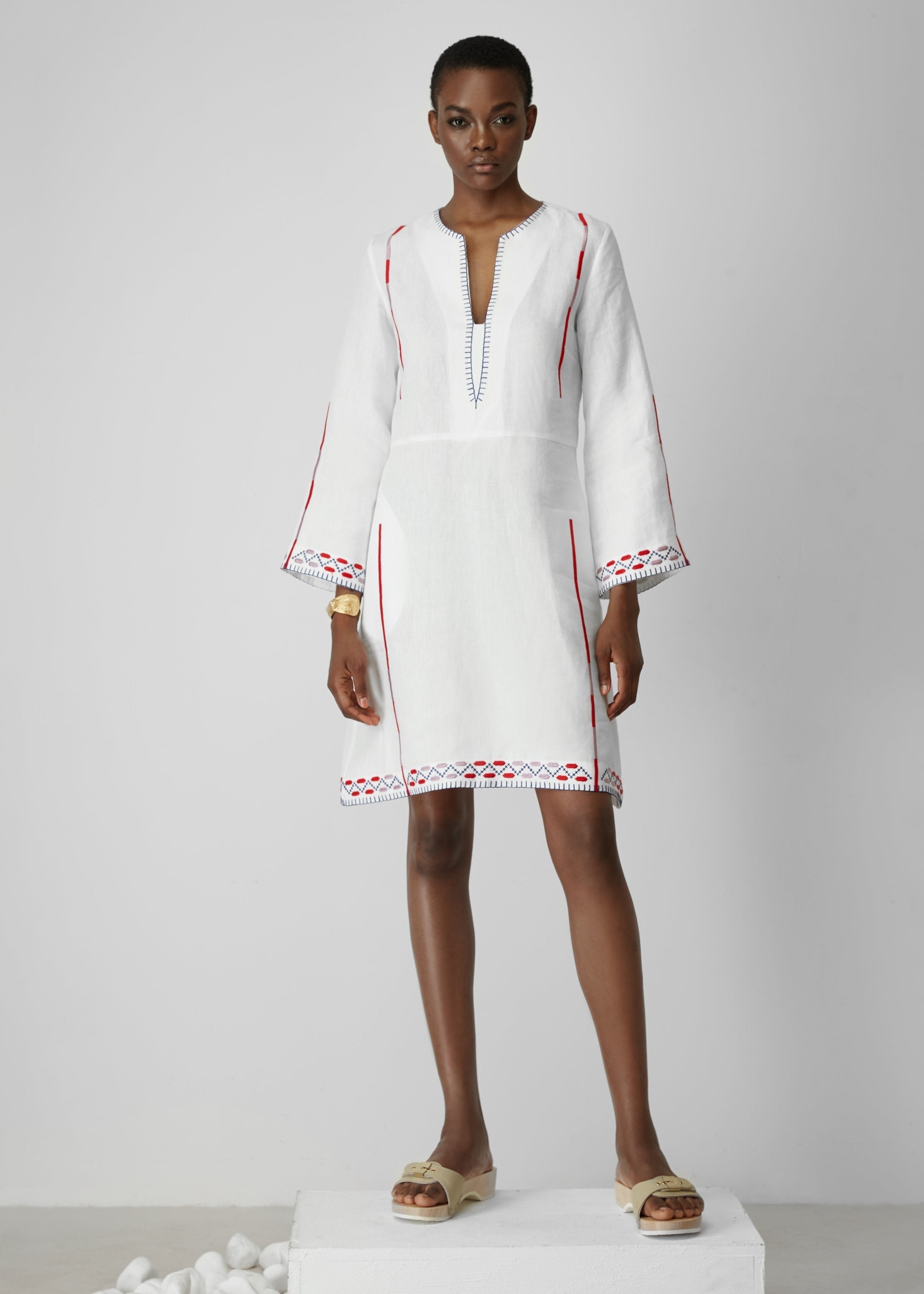 Ancient Kallos-Trikeri Embroidered White Kaftan-Justbrazil