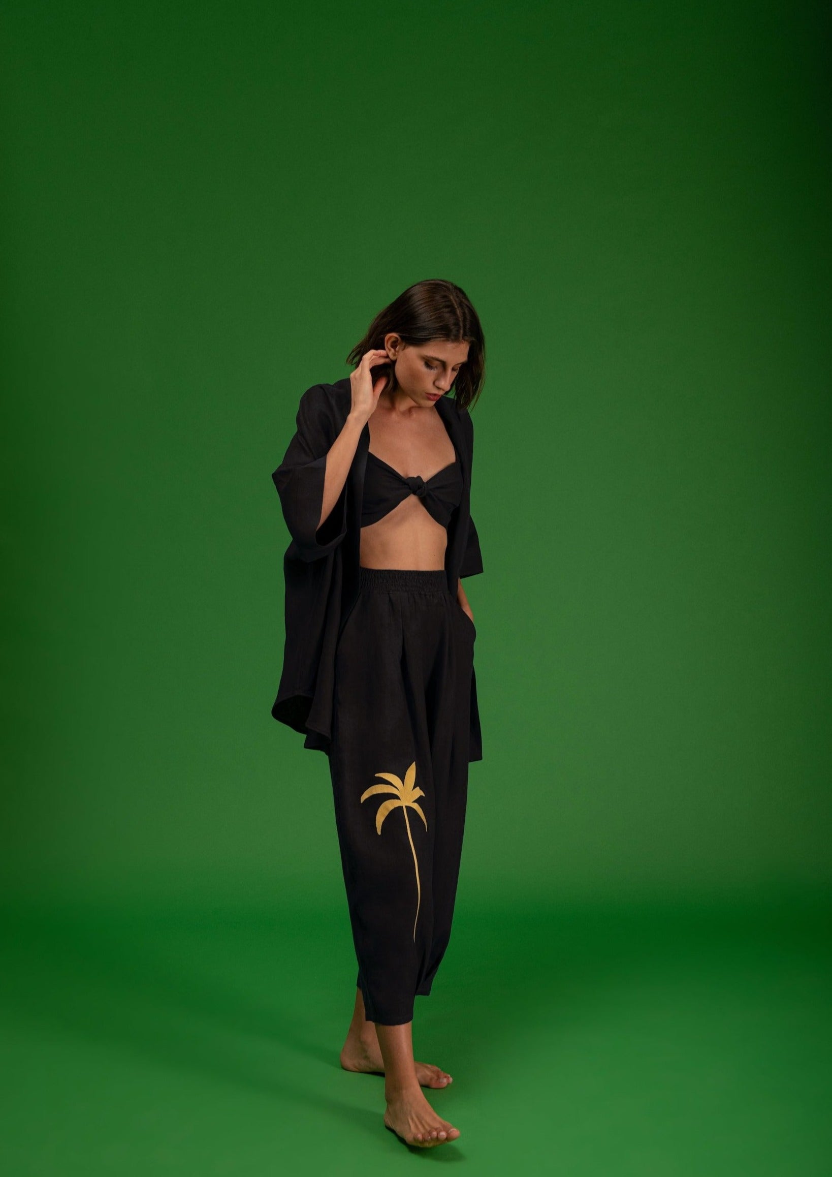 Galeria-Wasabi Gold Palm Blouse-Justbrazil