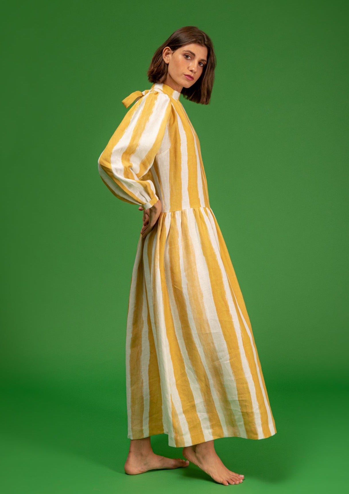 Galeria-Ginger Yellow Stripes Dress-Justbrazil