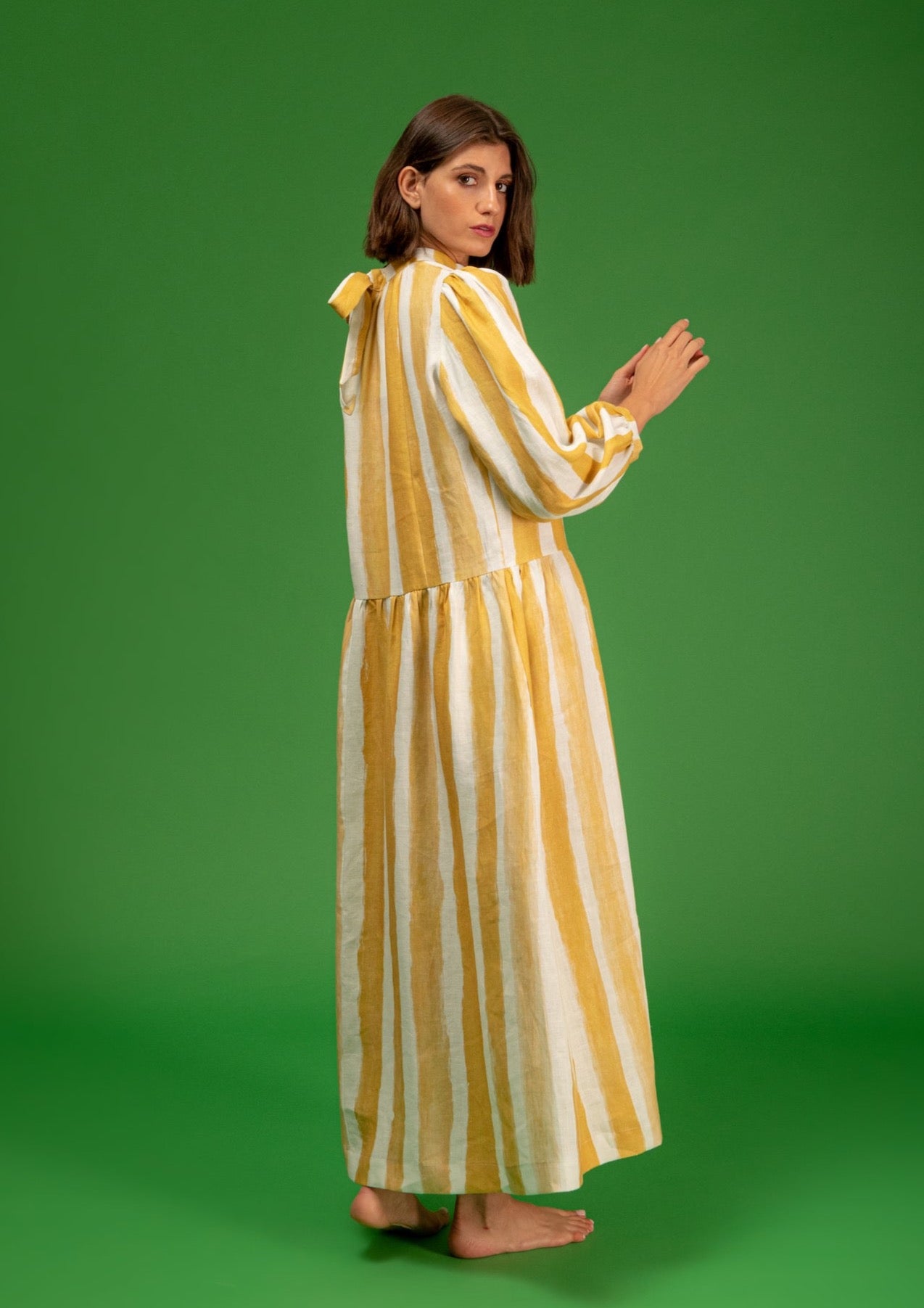 Galeria-Ginger Yellow Stripes Dress-Justbrazil