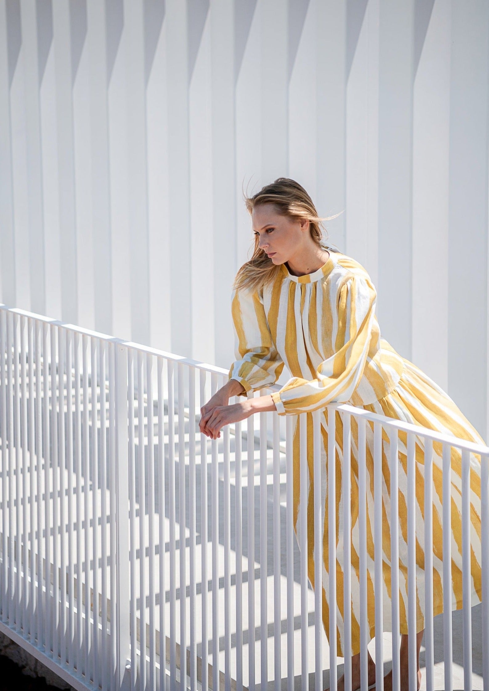 Galeria-Ginger Yellow Stripes Dress-Justbrazil