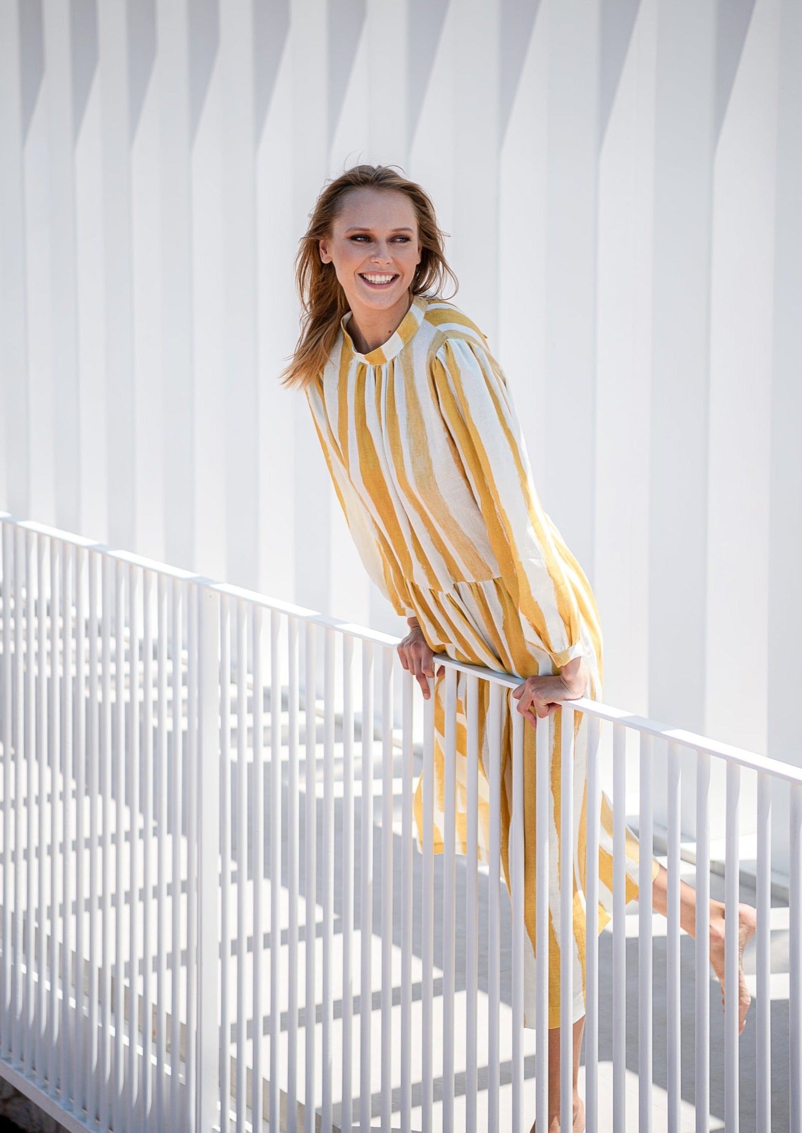 Galeria-Ginger Yellow Stripes Dress-Justbrazil