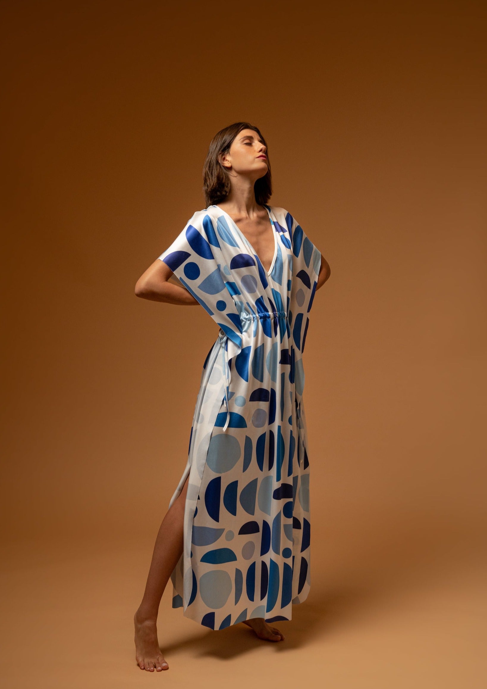 Galeria-Terpsi Geo Blue Kaftan-Justbrazil