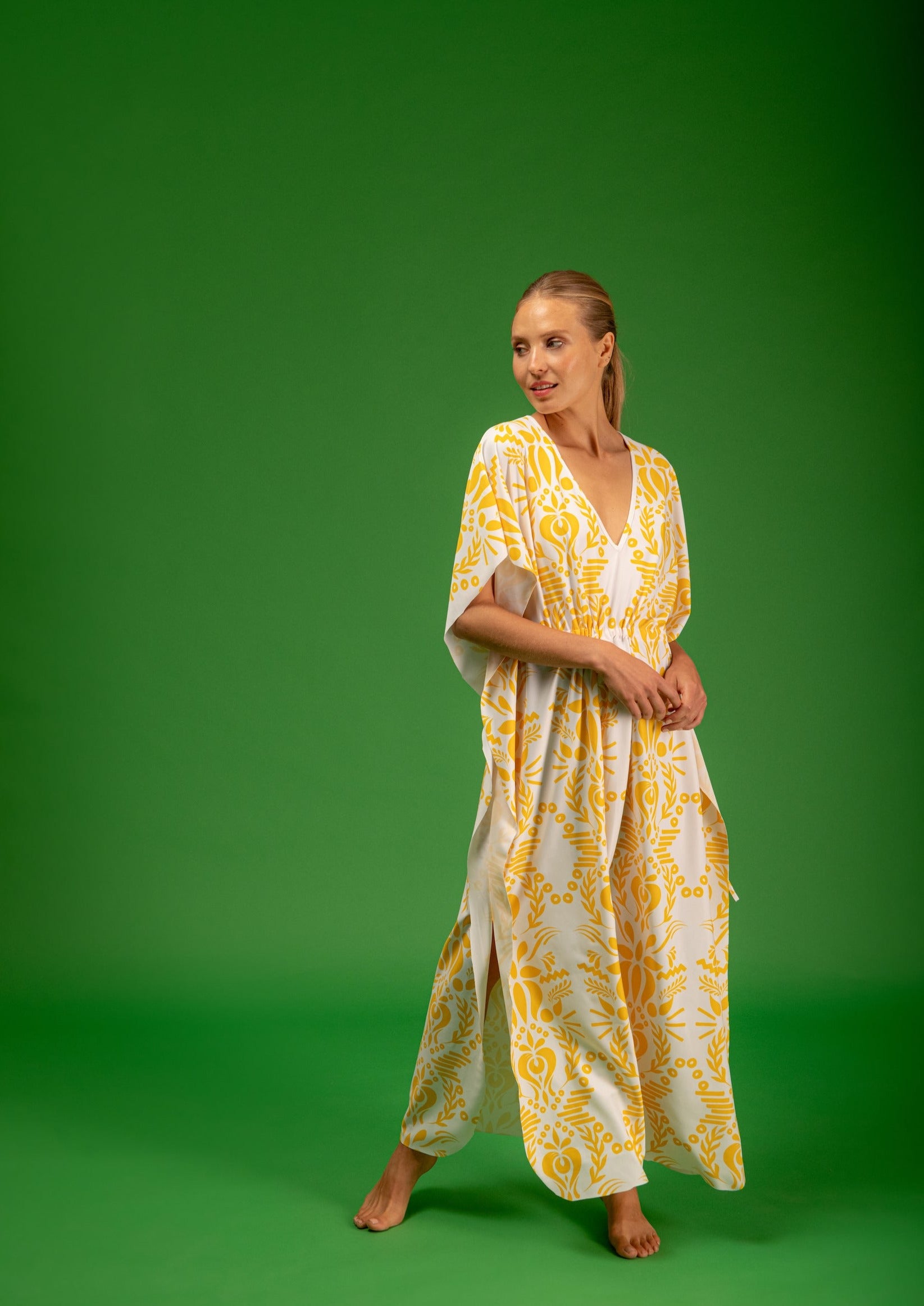 Galeria-Terpsi Yellow Flower Kaftan-Justbrazil