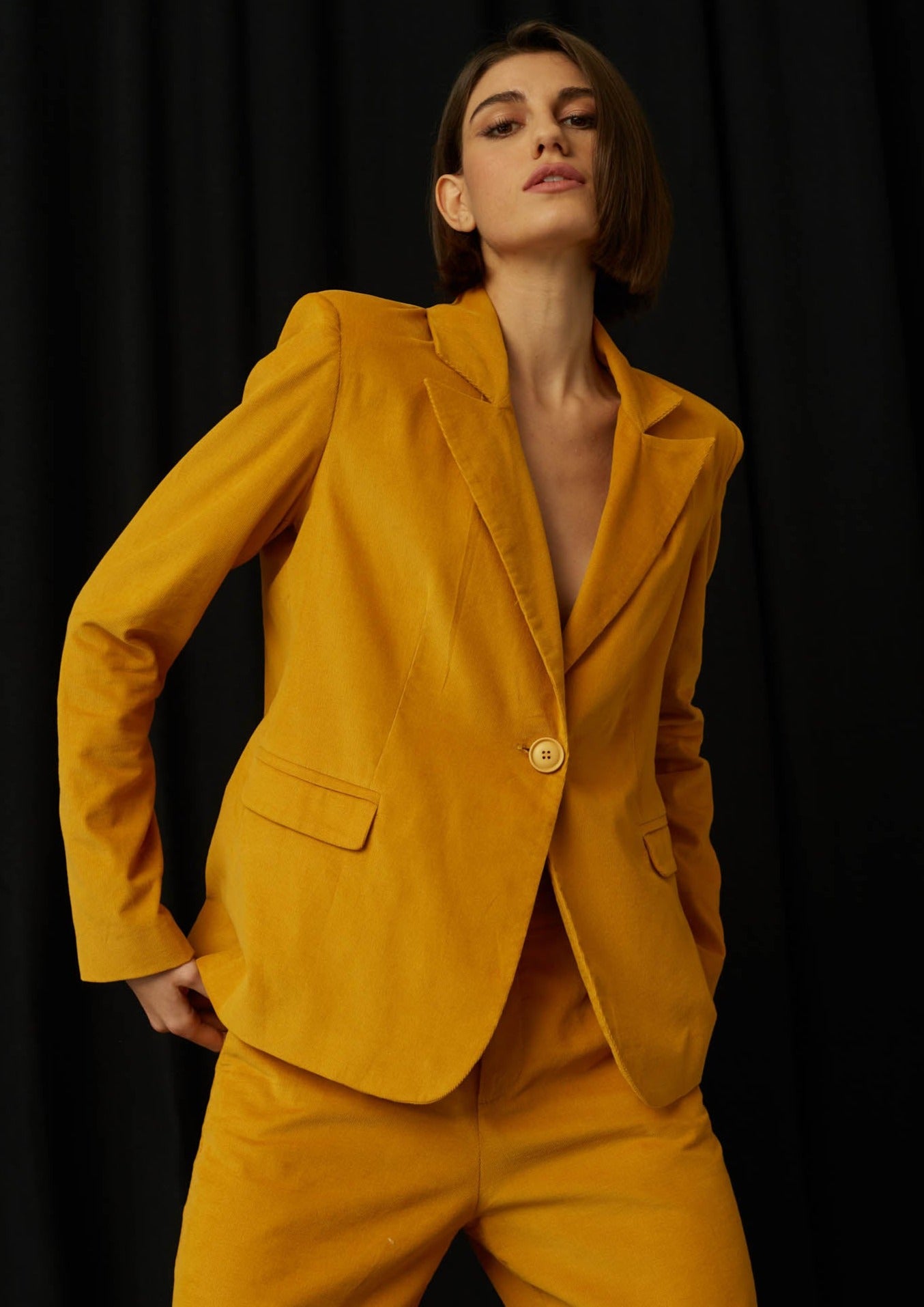 JustBrazil-Blazer-Rufino Corduroy Yellow Blazer-Just Brazil