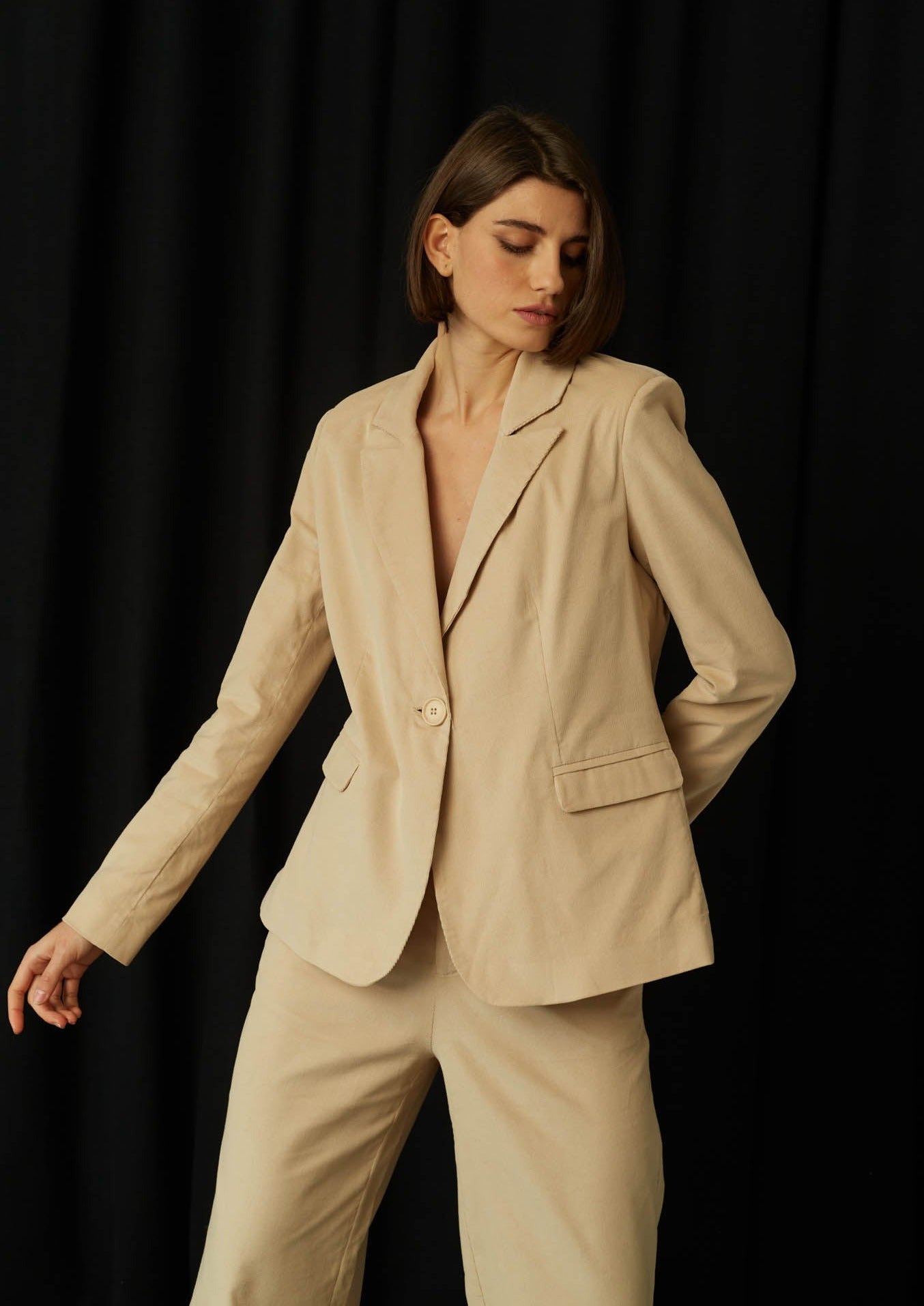 JustBrazil-Blazer-Rufino Corduroy Vanilla Blazer-Just Brazil