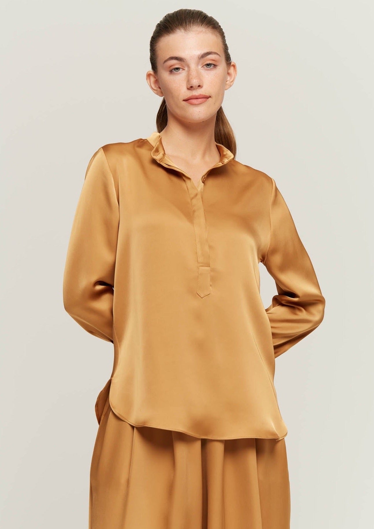 JUSTBRAZIL-SHIRT-METIS SATIN BRONZE SHIRT-JUST BRAZIL