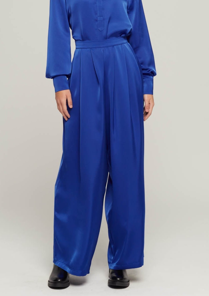 JUSTBRAZIL-TROUSERS-PEDRAS SATIN ROYAL BLUE TROUSERS-JUST BRAZIL